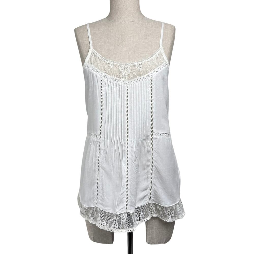 Bongo White Lace Trim Camisole Tunic Boho Romantic Y2K Summer Size M